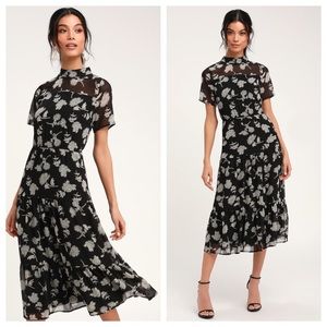 Elegant Black Floral Midi Dress